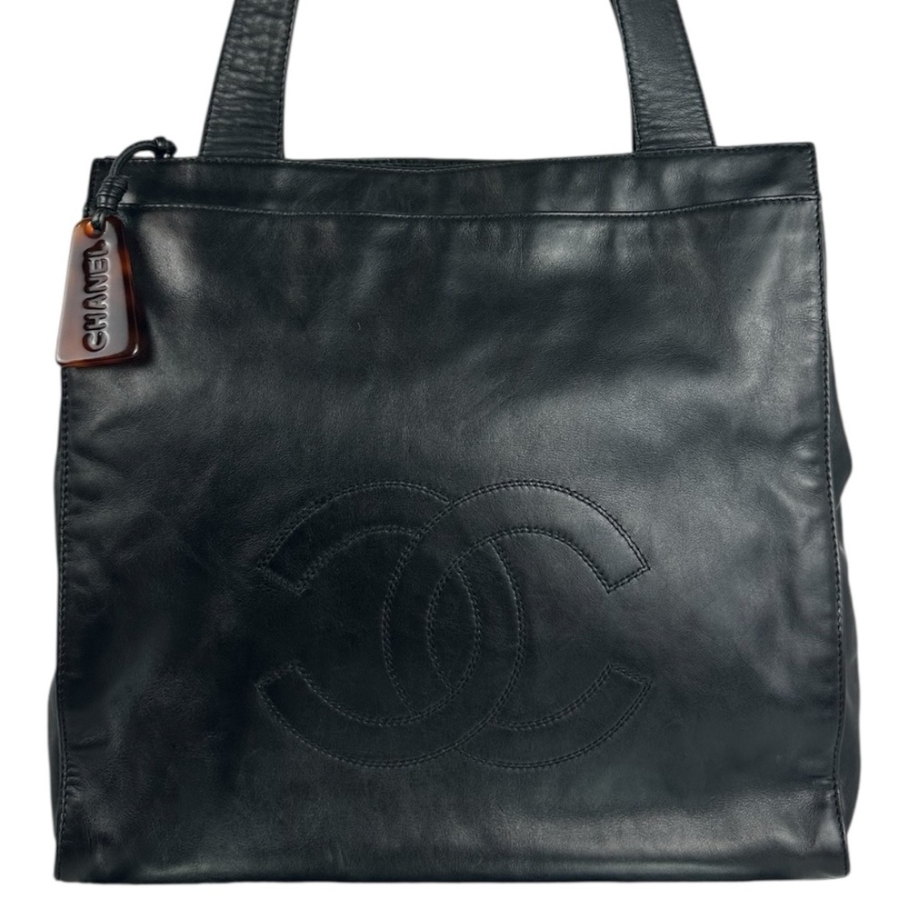 CHANEL CC Black Lambskin Leather Shoulder Shopper Bag Tote with top Zipper - Picture 4 of 13